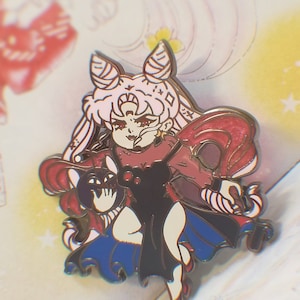 RETIRING - 2” Wicked Lady Black Nickel Hard with Opalescent Details Enamel Pin - 90s Magical Girl Lapel Pin Badge