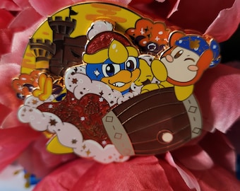 Spilla da bavero a doppio strato "King of Daydreams" da 2,75" in rame con effetti perlati e serigrafati - Kirby Nostalgic Gaming
