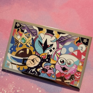 2.9” Kirby&#39;s Best Fiends Gold Hard Enamel Pin with Gradient Pearlescent and Screenprinted Effects - Nostalgic Gaming Jacket Lapel Pin Badge