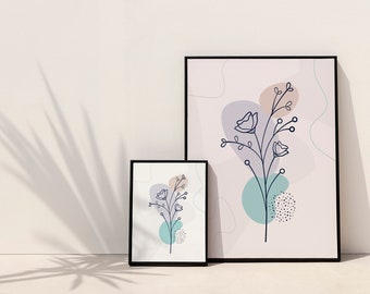 Flower Line Art, Minimal Floral Prints, Flower Print Set, Floral Line Art, Botanical Wall Art, Flower Wall Decor, Living Room Wall Decor