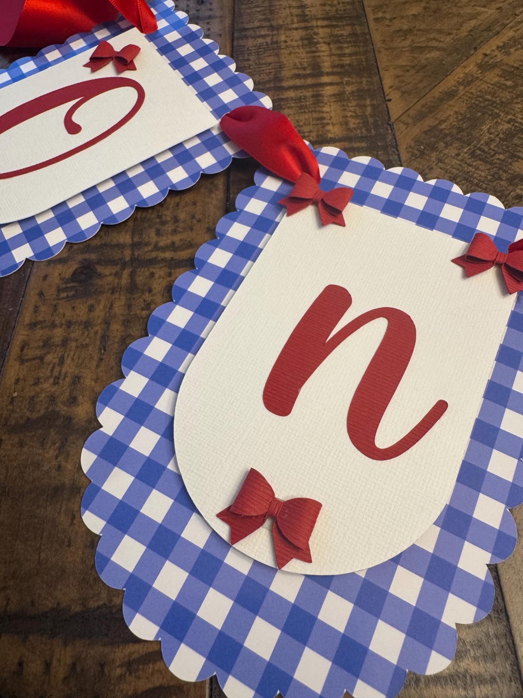 Gingham Blue Red and White Banner Custom - Etsy