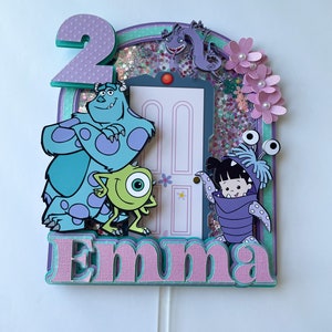 Monsters inspired Cake topper Shaker with flowers