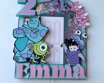 Monsters inspired Cake topper Shaker with flowers