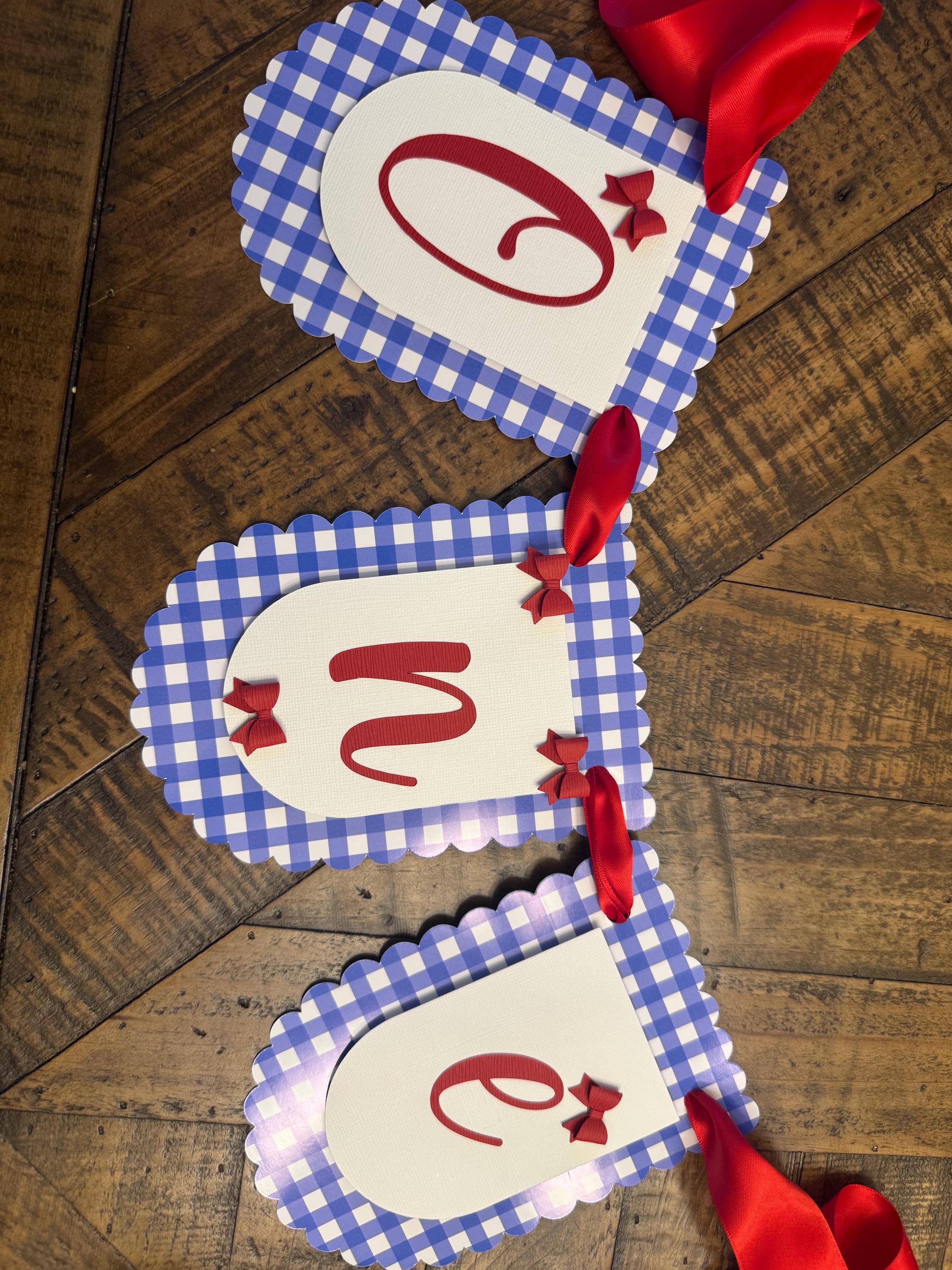 Gingham Blue Red and White Banner Custom - Etsy