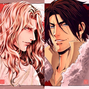 Set of 2 - 5.5x8.5" prints Castlevania Trevor Belmont Alucard Tepes fan art anime manga video game