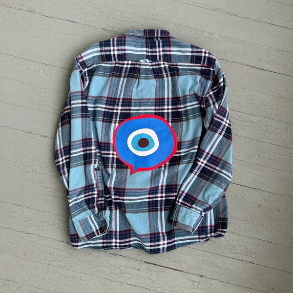 Evil Eye Protection Flannel XL Upcycled Spiritual Belief One of a Kind