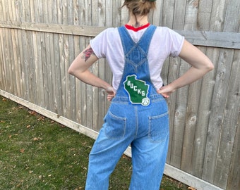 Upcycled Bucks One of a Kind Overalls // NBA Wisconsin Gap Vintage Bibs