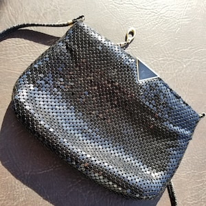 Chainmail Metal Mesh Vintage Bueno Purse / Chainmail Mesh Shoulder Bag / 80s Style / Art Deco / Black Evening Clutch / Vintage Bueno