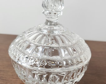 Vintage 1950s Glass Candy Dish with Lid – Trinket Bowl, Table Decor