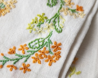 Vintage geborduurde linnen handdoekset - 3-delig jaren '60 oranjebloesemlinnengoed - handgemaakte bloemenhanddoeken