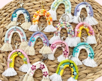 Yarn Rainbow Keychains, Happy Face Flower Keychains, Unique Keychains Perfect for Gifts, Boho Accessory, Bag Accessory, Mardoodles