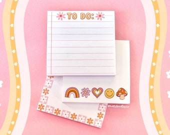 Aesthetic Pink Trendy Sticky Notes, To Do Post It Notes, Happy Face Floral Stationery, Stationery for Teachers, Cute Notepads