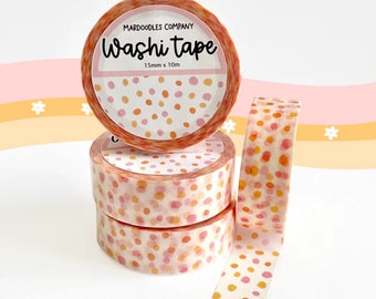 Cute Dainty Pastel Pink and Orange Polka Dot Washi Tape, Trendy Packing Tape for Small Business Owners, Journaling Tape, Shop Small