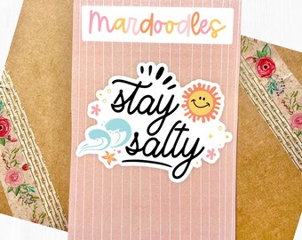 Stay Salty Sticker, Happy Face Summer Decal, Beach Lover Sticker, Aesthetic Nature Sticker, Water Resistant Laptop Decal