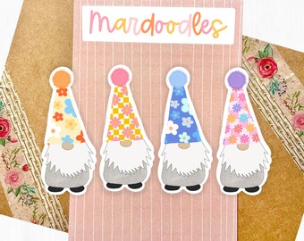Groovy Floral Gnome Sticker Pack, Colorful Floral Patterned Water Resistant Laptop Decal, Rainbow Floral Daisy Sticker Set, Mardoodlesco