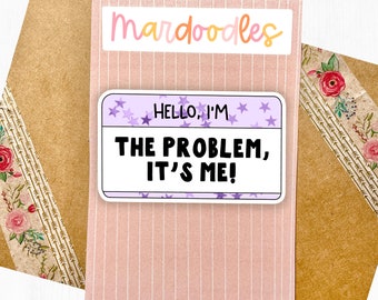 Hello I'm The Problem It's Me Sticker, Purple Star Confetti Water Resistant Relatable Laptop Decal