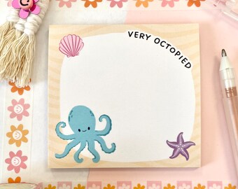 Very Octopied Sticky Note, Cute and Trendy Pastel Octopus Beach Stationery, Beach Lover Gift, Summer Notepad, Motivational Stationery