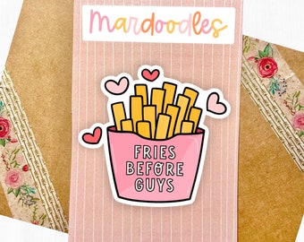 Funny Fries Sticker, Valentine's Day Themed Water Resistant Sticker Laptop Decal, Pink Love Design, Galentine's Sticker, Mardoodles