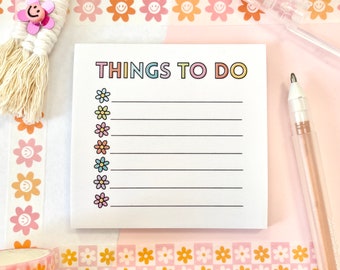 Floral Things To Do Sticky Note, Aesthetic and Cute Stationery, Rainbow Daisy Notepad, Trendy Office Supplies, Fun Sticky Notes, Mardoodles