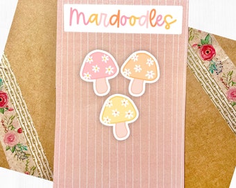 Mini Floral Mushroom Sticker Pack, Trendy Nature Stickers, Water Resistant, Pastel Laptop Decals, Mardoodles, Mardoodles Company