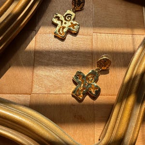 Gold Tone Cutout Cross Earrings