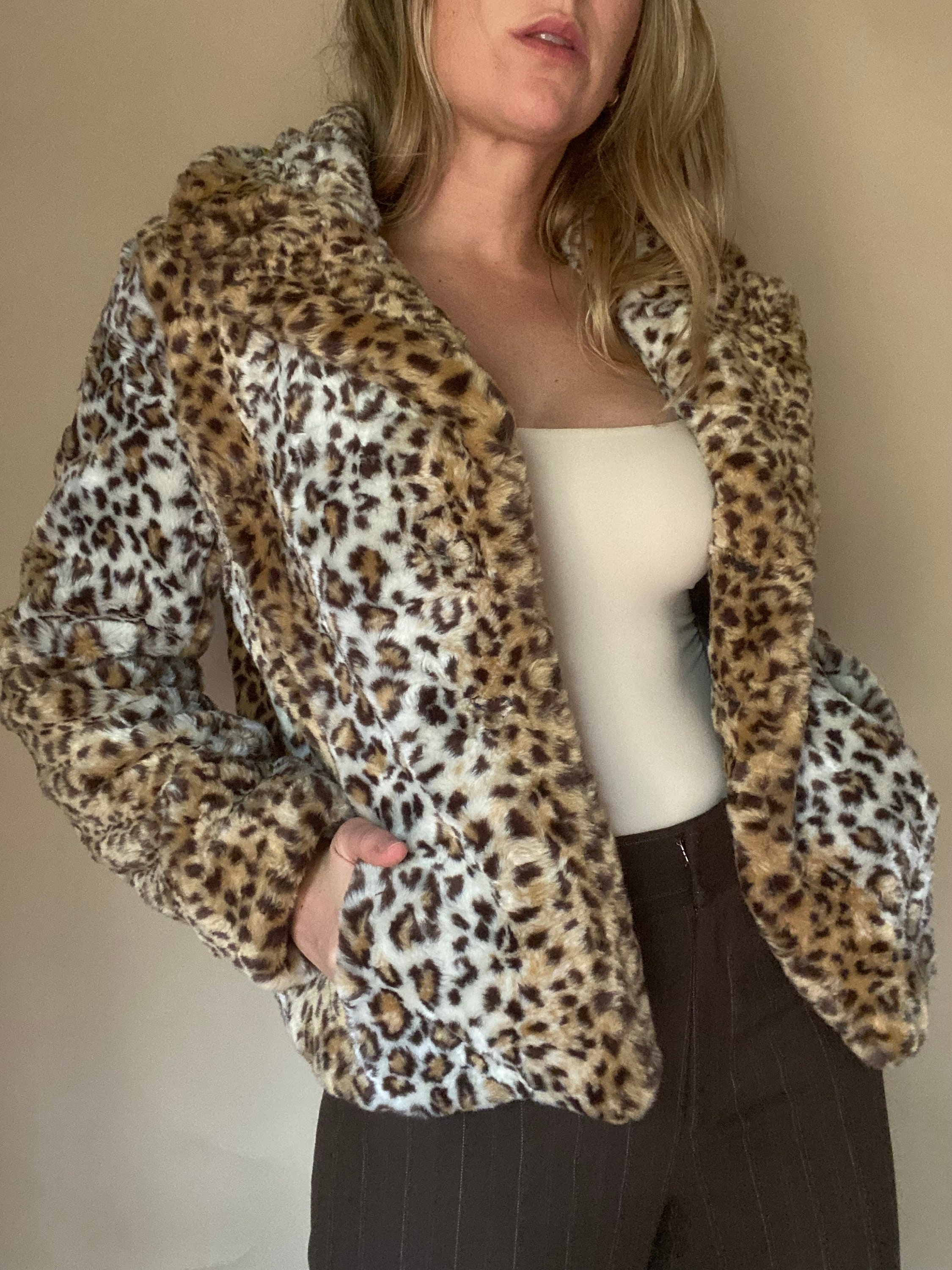 00s archive xfrm 黒豹　leopard jacket y2k Leopard Print Jacket Vintage Unisex Fuzzy Jacket Faux Fur