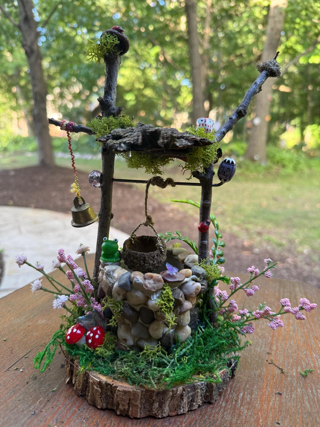Enchanted Fairy Garden Wishing Well – Handmade Miniature With Owl, Moss ...