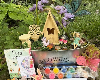 DIY Fairy Garden Kit: House, Moss, Flowers, Stepping Stones