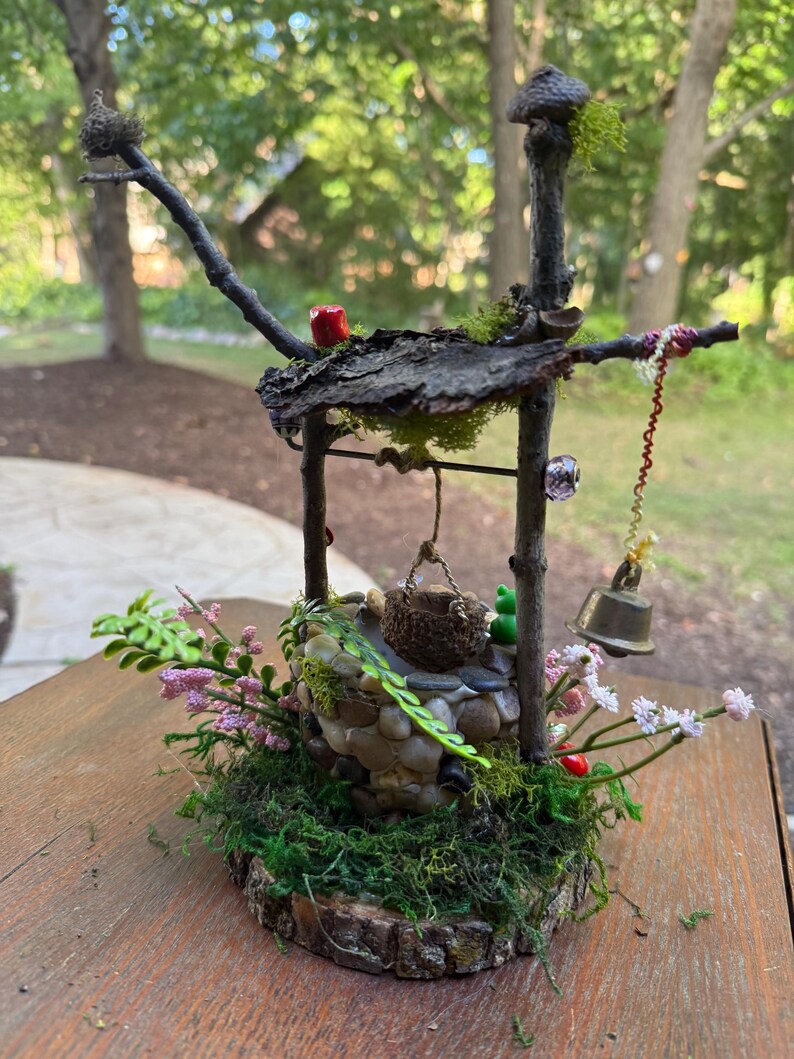 Enchanted Fairy Garden Wishing Well – Handmade Miniature With Cardinal ...