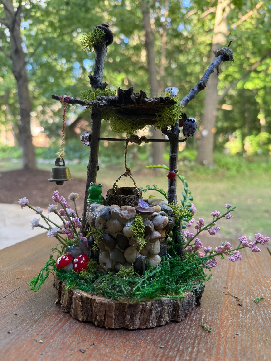 Enchanted Fairy Garden Wishing Well – Handmade Miniature With Owl, Moss ...