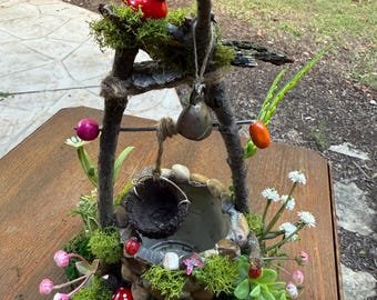 Enchanted Fairy Garden Wishing Well – Handmade Miniature With Owl, Moss ...
