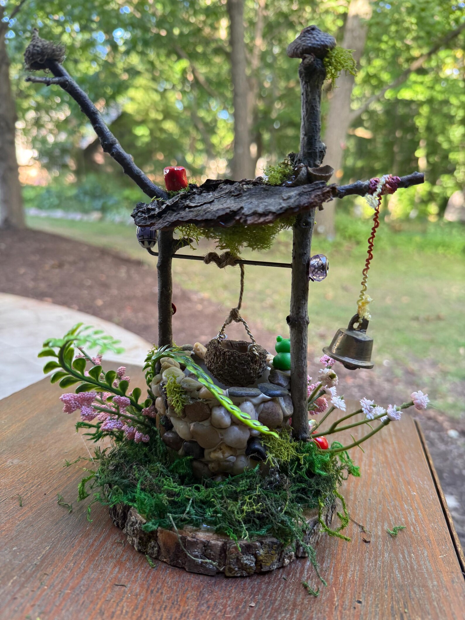 Enchanted Fairy Garden Wishing Well – Handmade Miniature With Cardinal ...