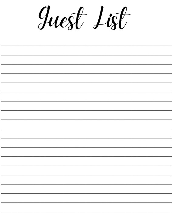 Guest List/ Wedding Guest List/ Party Guest List/ Party Etsy
