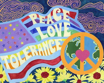 Peace Love Tolerance, Gay Pride Art, LGBTQ Art, Rainbow Art, World Peace Art Poster Print