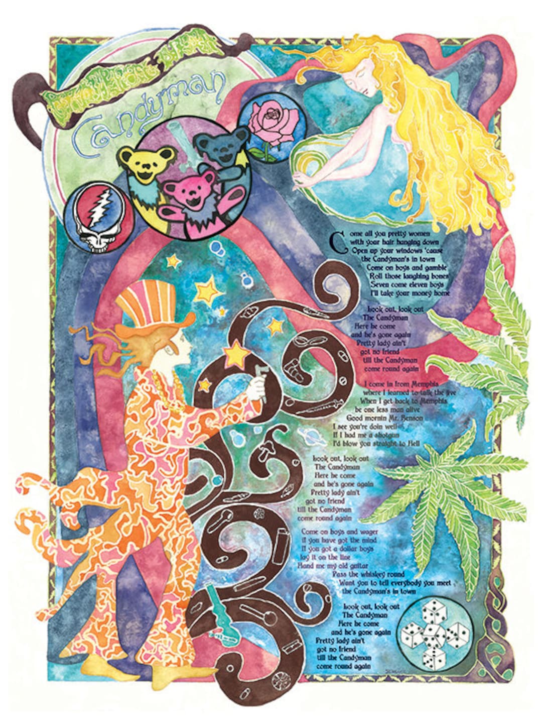 Grateful Dead Lyrics Poster Candyman Lyrics Jerry Garcia Etsy UK