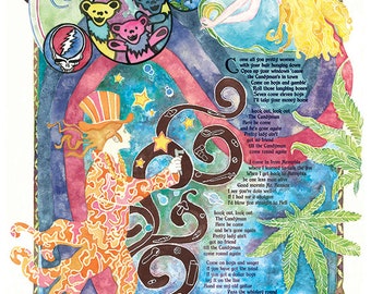 Grateful Dead Lyrics Poster, Candyman Lyrics, Jerry Garcia Poster Psychedelic Rock