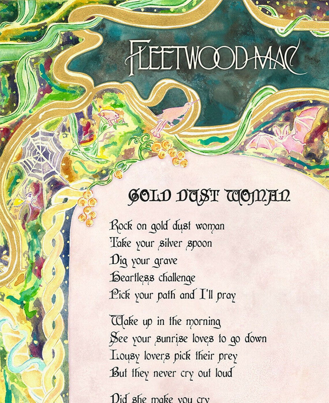 Fleetwood Mac gold Dust Woman Art Print Lyrics Poster, 12 X 18 Etsy