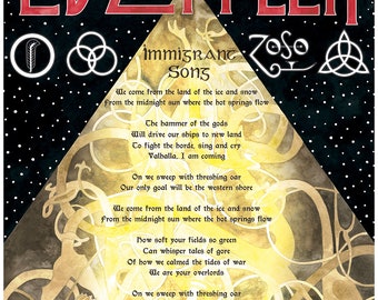 Led Zeppelin Lyric Wall Poster, Led Zeppelin Art Concert Poster, Jimmy Page Poster, Robert Plant Poster