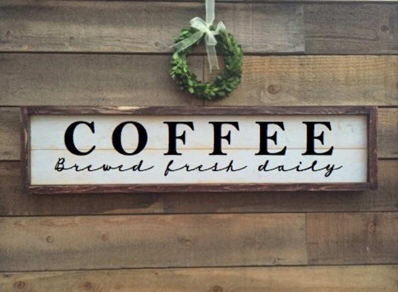 Coffee Sign Brewed Fresh Daily Framed Shiplap Kitchen Sign Etsy