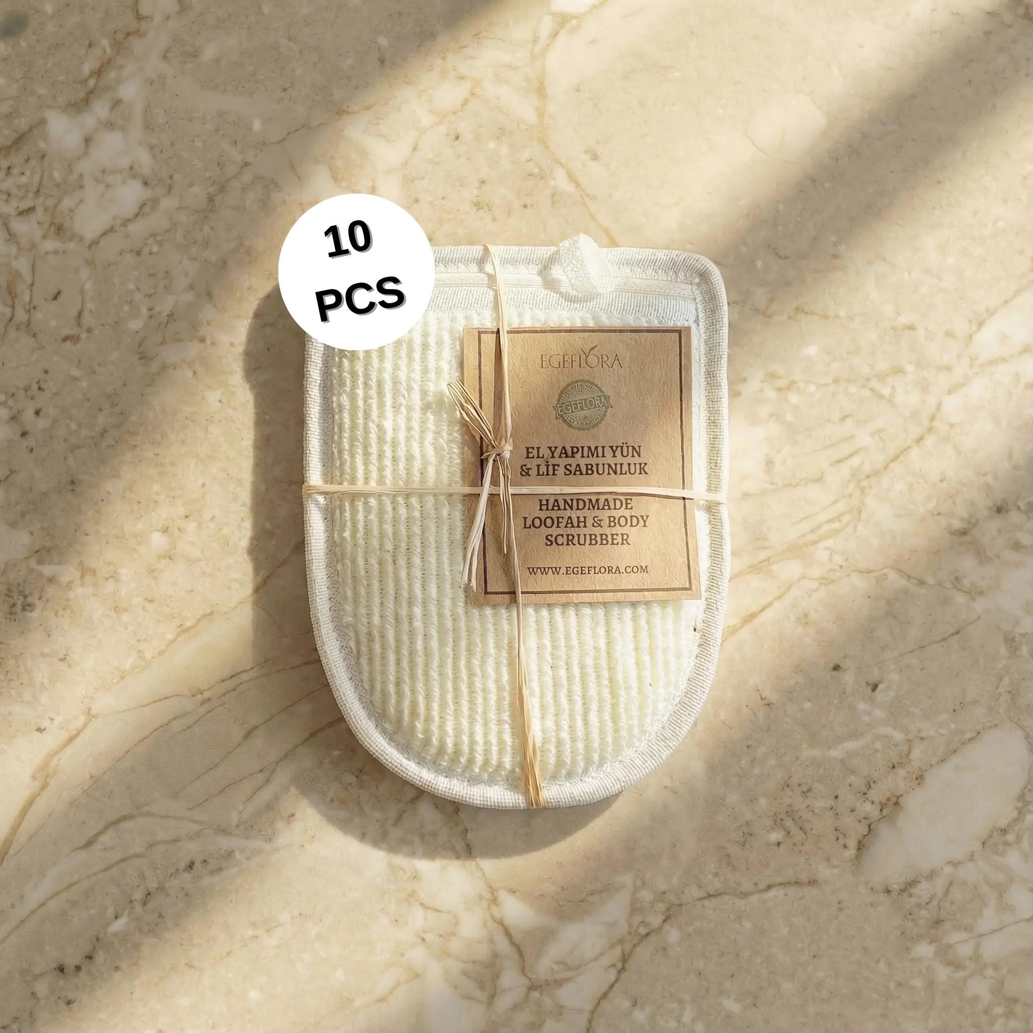 Handmade Natural Loofah Sponge and Wool Body Scrubber- 10 PCS