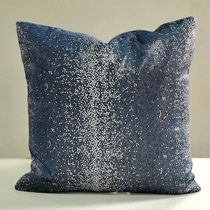 Blue White Polka Dot Suede Patterned 18&quot;x18&quot; Knife Edge Pillow