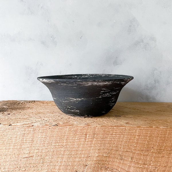 rustic black dish 6.75" wide| wabi sabi japandi style dish| handmade hand painted artisan ceramic bowl