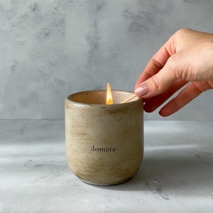 fog| handmade cement candle| hand poured natural coconut soy wax 8.5 oz candle| handcrafted concrete vessel