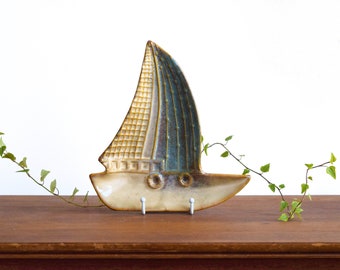 Vintage Ceramic Sailboat Shaped Decorative Tray