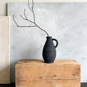 rustic black textured pitcher vase 7" high | hand finished rustic black vase | wabi sabi style