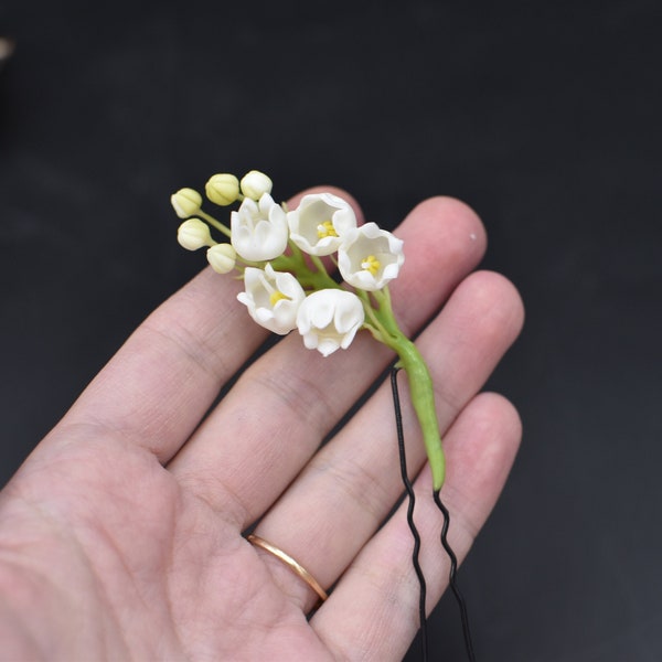 Maiglöckchen Haarnadel Maiglöckchen Blume Schmuck Blume Haarnadel Kleine Blume Brautjungfer Haarnadel Porzellan Blumen