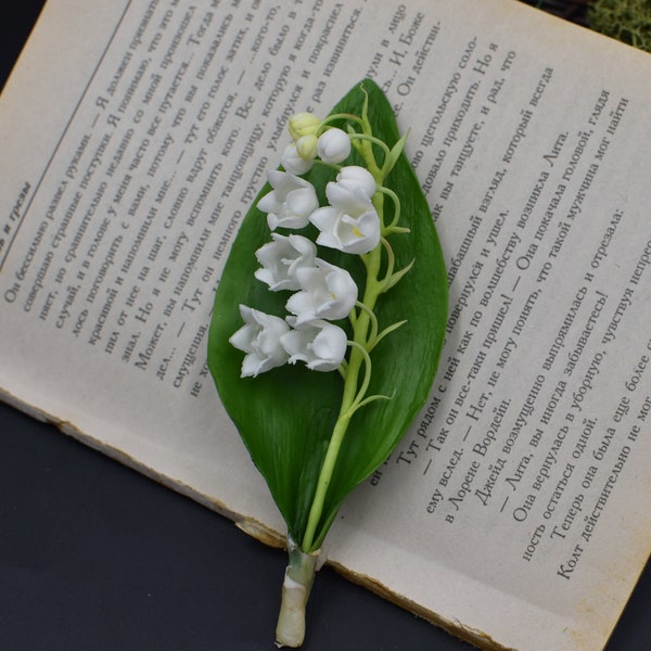 Lily of the valley brooch spring floral handmade brooch floral elegant jewelry clay flowers gift for women cold porcelain ceramic floristry