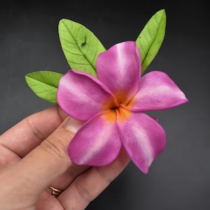 Handmade Plumeria Hair Clip: Pink Frangipani Flower Brooch