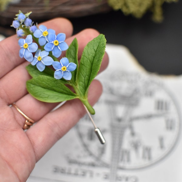 Brooch Forget-me-not  Polymer Clay Flowers  Mothers Day Gift for Women Blue Brooch Gift For Her Flower Brooch Clay Brooch Cold porcelain