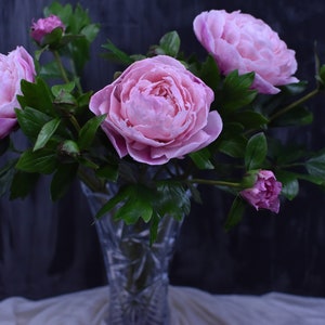 Cold Porcelain Pink Peony Bouquet: Handmade Clay Flower Arrangement